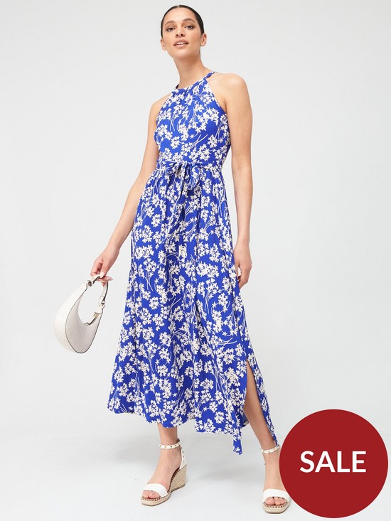 front image of v-by-very-racer-neck-crinkle-maxi-dress-blue
