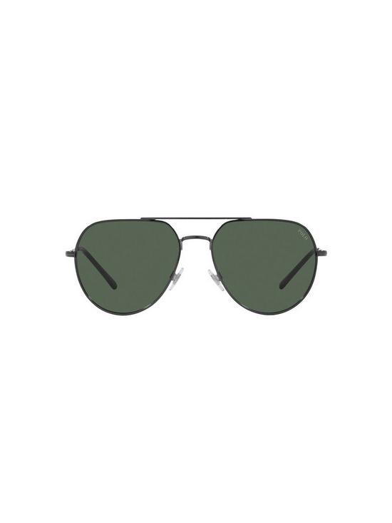 front image of polo-ralph-lauren-pilot-shiny-dark-gunmetal-frame-dark-green-lens-sunglasses