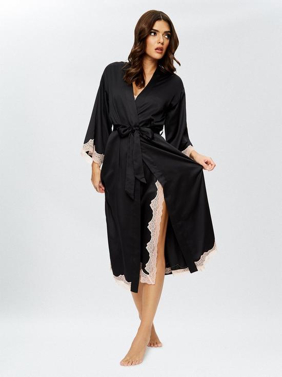 front image of ann-summers-nightwear-loungewear-selena-sustainable-robe-black