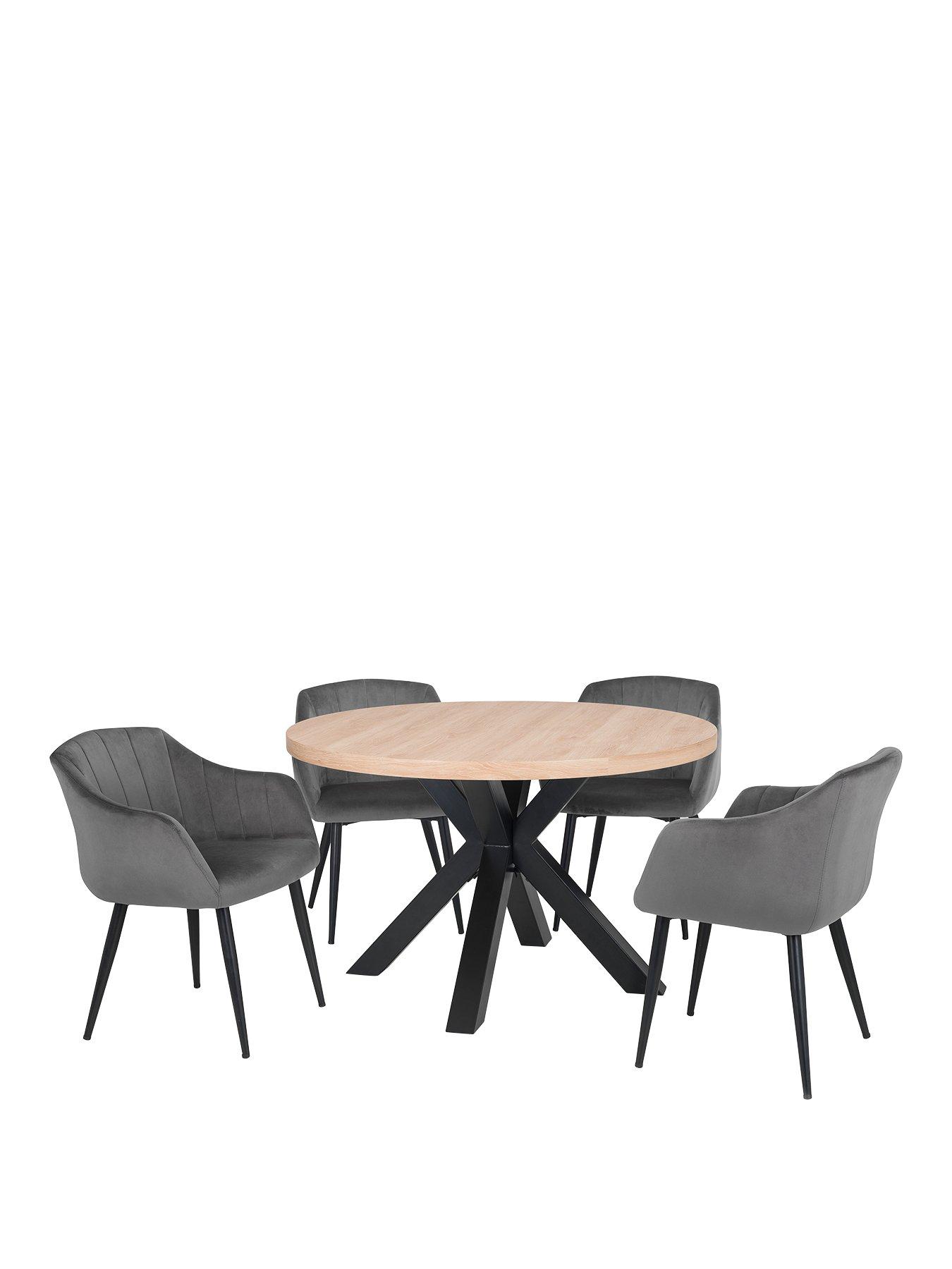  image of julian-bowen-berwick-120-cm-round-dining-table-4-hobart-chairs-oakgrey