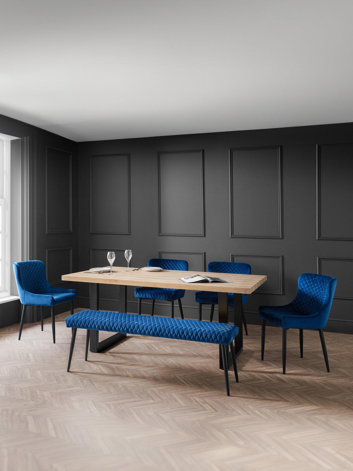 Julian Bowen Berwick 180 cm Dining Table + 1 Luxe Low Bench + 4 Luxe Chairs - Oak/Blue