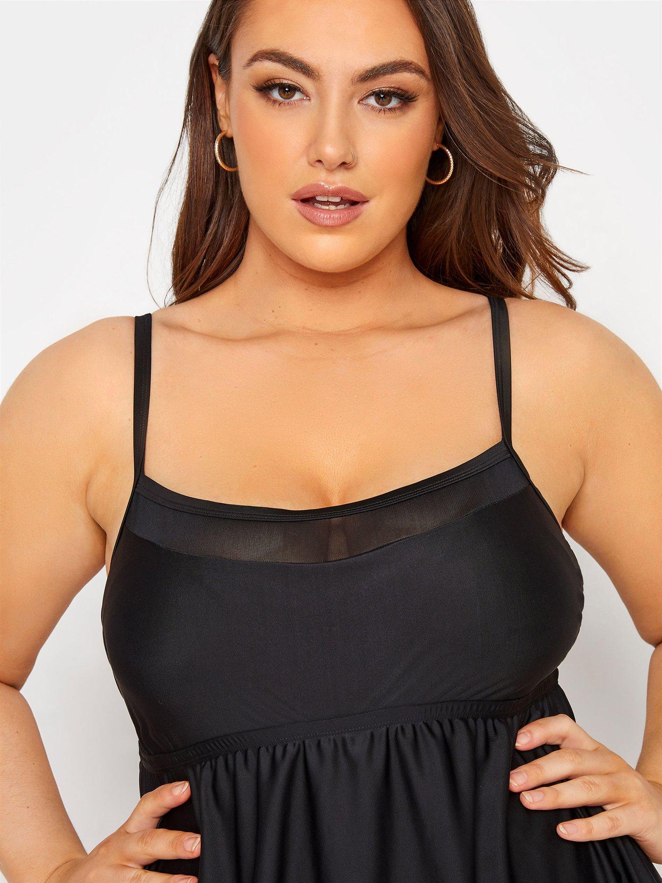 Image 4 of 4 of Yours Curve Mesh Panel Swim Dress - Black
