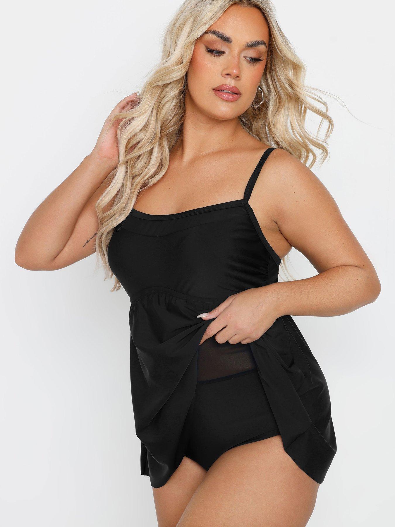 Image 5 of 6 of Yours Curve Mesh Panel Swim Dress - Black