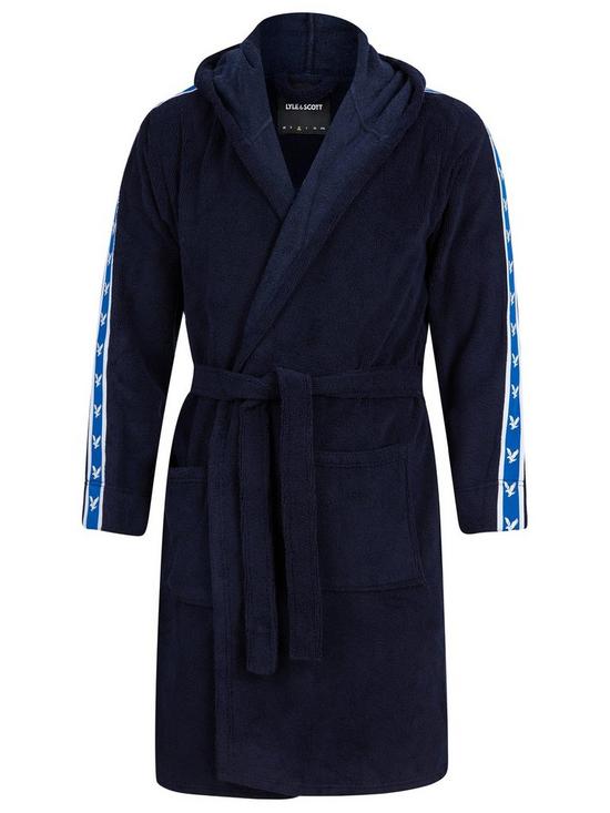 front image of lyle-scott-wilfred-dressing-gown-navy