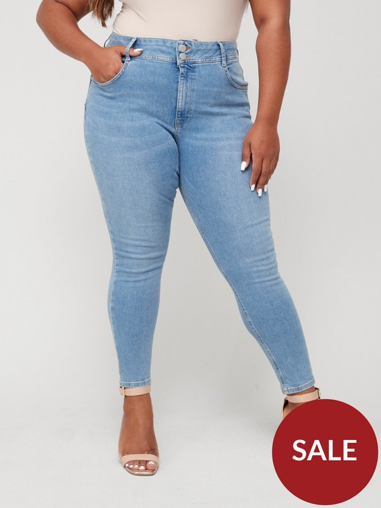 front image of v-by-very-curve-shaping-highwaisted-skinny-jean-light-wash-blue