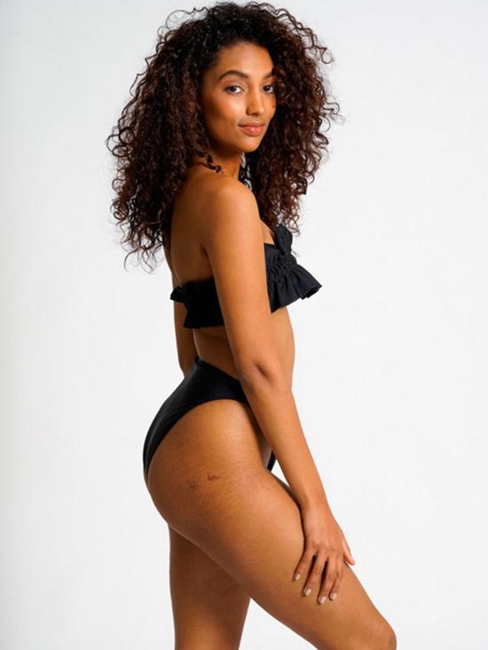 stillFront image of south-beach-black-frill-bandeau-with-clasp-back-and-hi-leg-brief