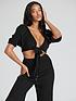  image of south-beach-black-crinkle-viscose-front-tie-top-and-split-side-pant