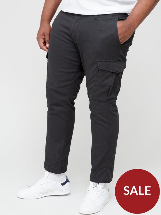 front image of jack-jones-plus-marco-cargo-trousers-black