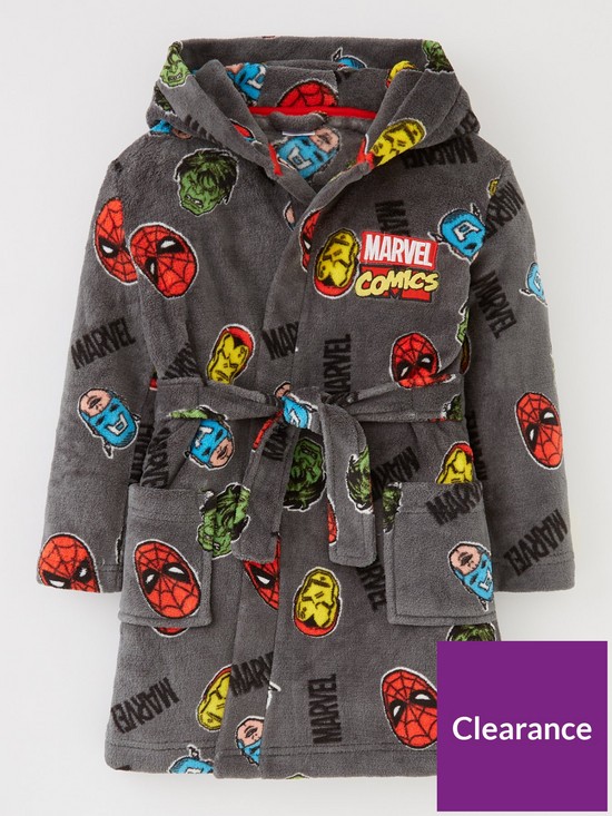 front image of marvel-boys-marvel-avengers-all-over-print-dressing-gown-charcoal