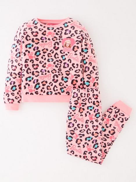 barbie-girls-barbie-animal-print-fleece-pyjamas-pink
