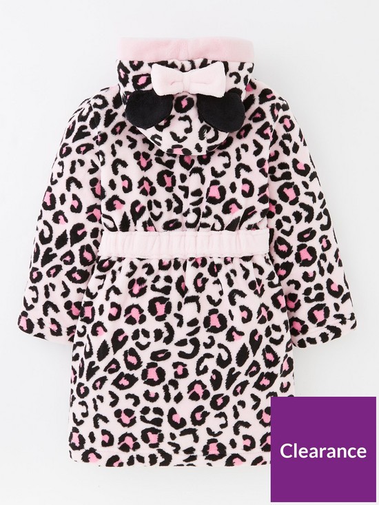 back image of minnie-mouse-girls-minnie-mouse-animal-print-hood-detail-dressing-gown-pink