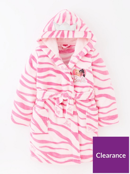 front image of barbie-girls-barbie-zebra-print-dressing-gown-pink