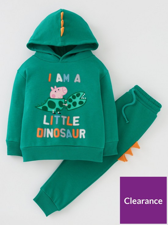 front image of peppa-pig-boys-george-pig-little-dinosaur-tracksuit-green