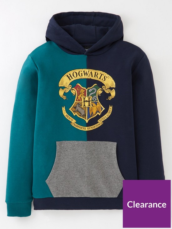 front image of harry-potter-boys-harry-potter-cut-and-sew-chest-print-hoodie-navy