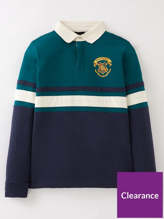 front image of harry-potter-boys-harry-potter-rugby-shirt-teal