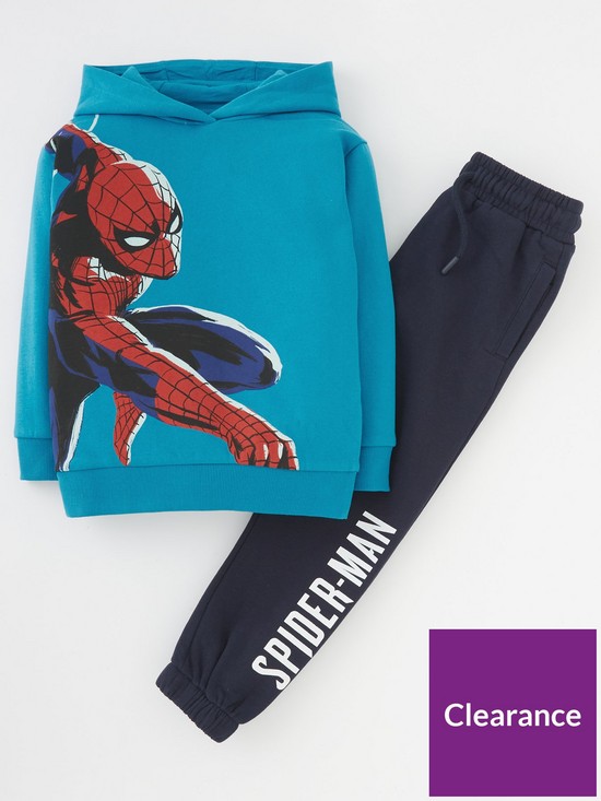 front image of spiderman-boys-spiderman-hoodie-amp-jogger-set-blue
