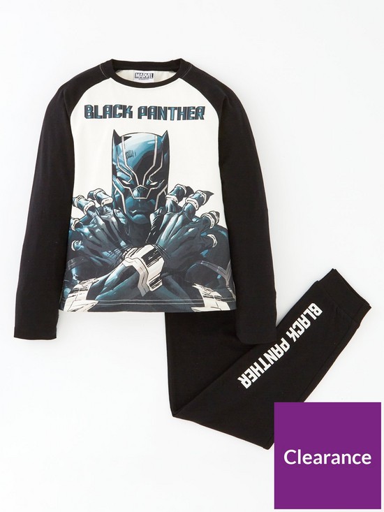 front image of marvel-boys-black-panther-raglan-sleeve-long-sleeve-pyjama-ecru