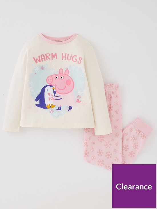 front image of peppa-pig-girls-long-sleeve-pyjama-pink