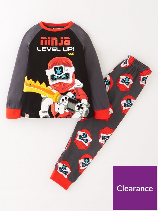 front image of lego-boys-lego-ninjago-contrast-raglan-sleeve-pyjama-black