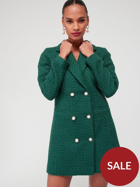 v-by-very-boucle-pearl-button-blazer-dress-forest-green