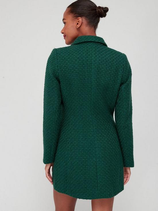 stillFront image of v-by-very-boucle-pearl-button-blazer-dress-forest-green