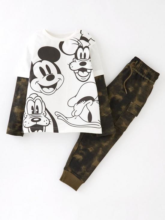 front image of mickey-mouse-boys-mickey-mouse-and-friends-mock-sleeve-topnbspand-jogger-set-ecru