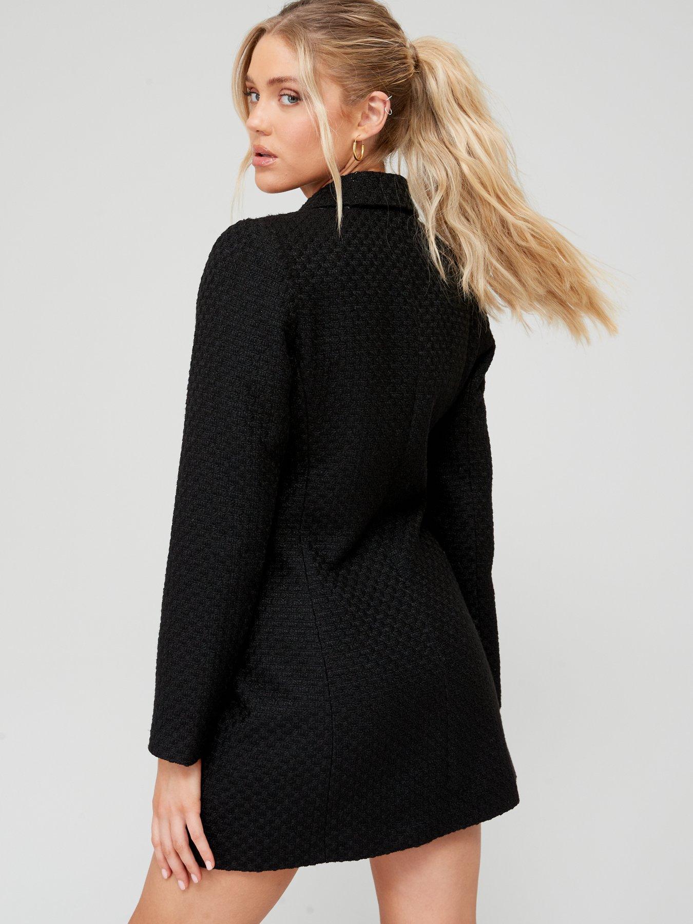  image of v-by-very-boucle-pearl-button-blazer-dress-black