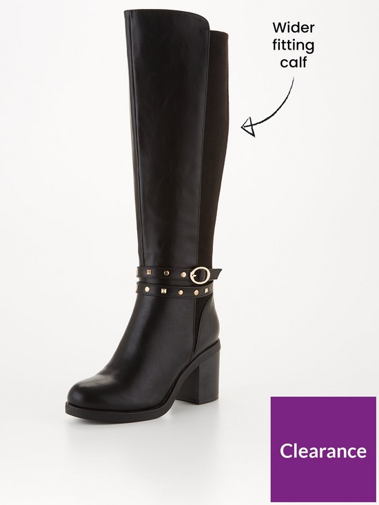 stillFront image of v-by-very-wide-fit-block-heel-knee-boot-with-wider-fitting-calf-black
