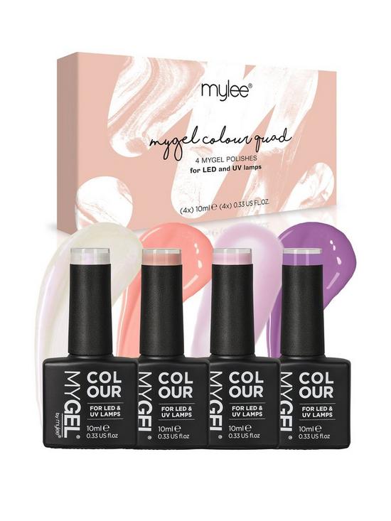 front image of mylee-mygel-petals-and-pearls-quad-gel-polish-4x10ml