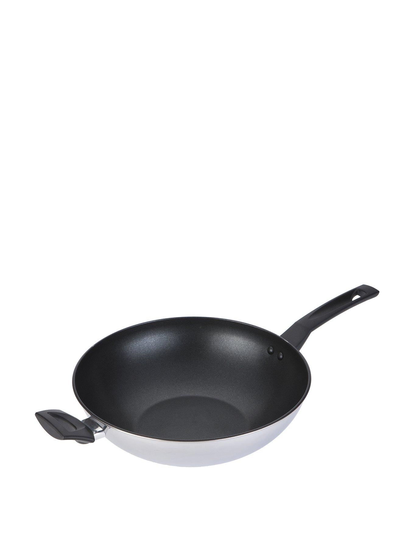 Suitable for All Hobs Wok Nonstick with Silicon toughened Glass Lid Induction Hob. 30cm Stir Fry Pan with Wood Effect Handle Granite Marble Coated Forged Aluminium 
