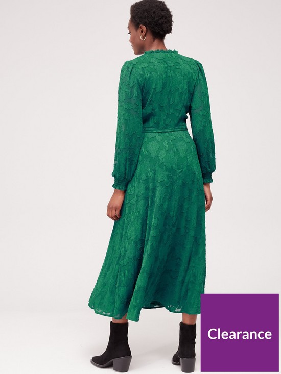 stillFront image of fig-basil-long-sleeve-tie-waist-floral-jacquardnbspmidaxi-dressnbsp--green