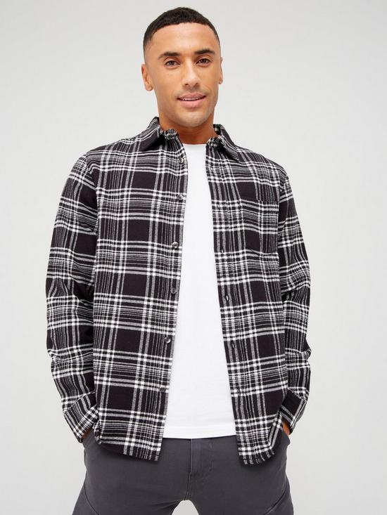 front image of very-man-brushed-check-shirt-black