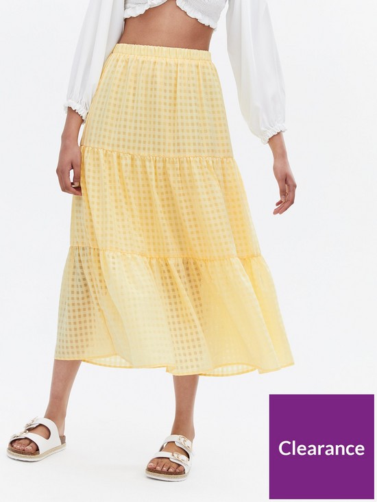front image of new-look-gingham-tiered-midi-skirt-pale-yellow