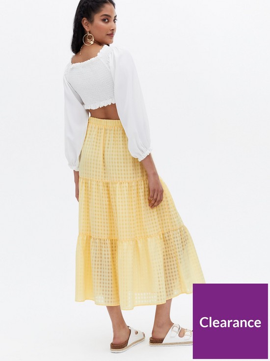 stillFront image of new-look-gingham-tiered-midi-skirt-pale-yellow