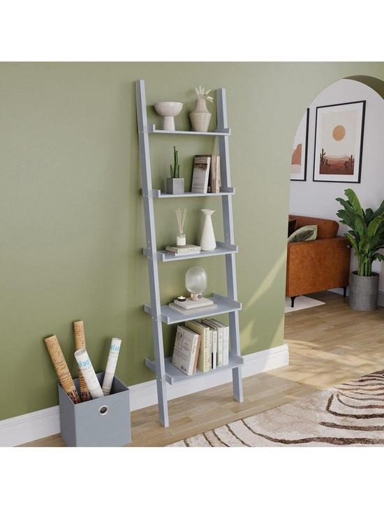 front image of vida-designs-york-5-tier-ladder-bookcase-grey