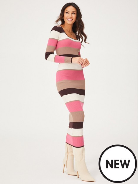 michelle-keegan-knitted-stripe-midi-dress-multi