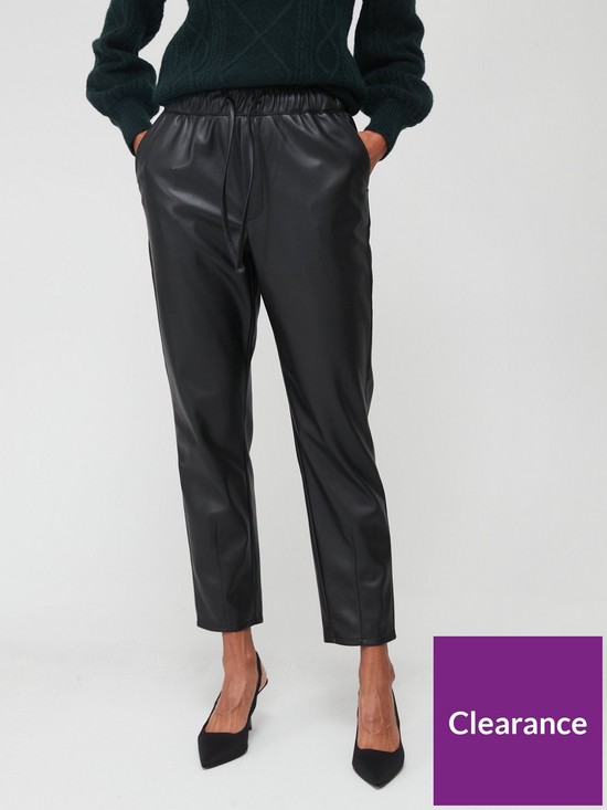 front image of v-by-very-faux-leather-comfort-waistband-trouser-black