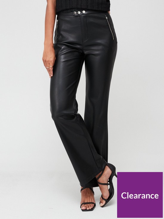 front image of millie-mackintosh-x-very-faux-leather-full-length-wide-leg-trouser-black
