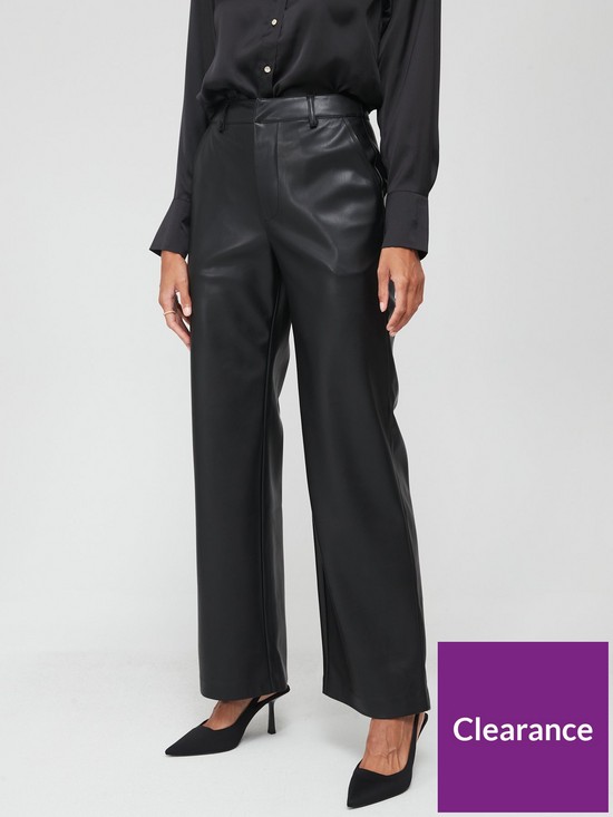 front image of v-by-very-faux-leather-palazzo-trouser-black