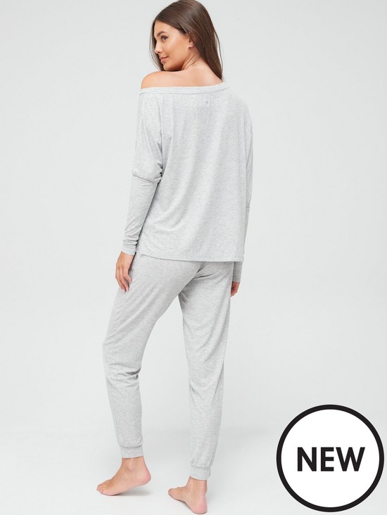 stillFront image of v-by-very-off-the-shoulder-soft-touch-loungewear-set-greynbsp