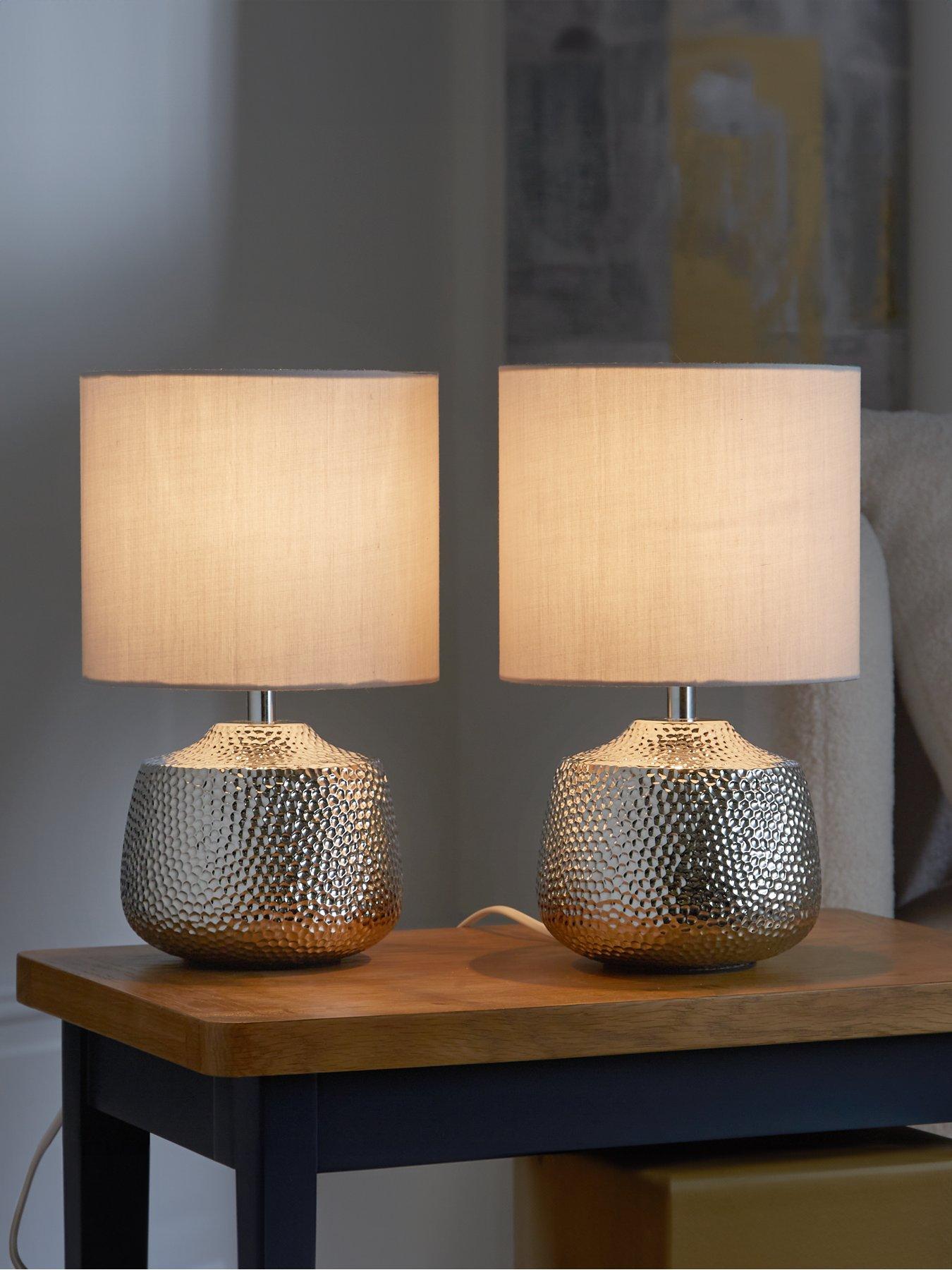 The Very Collection Set of 2 Hammer Metal Touch Table Lamps - Grey/Silver