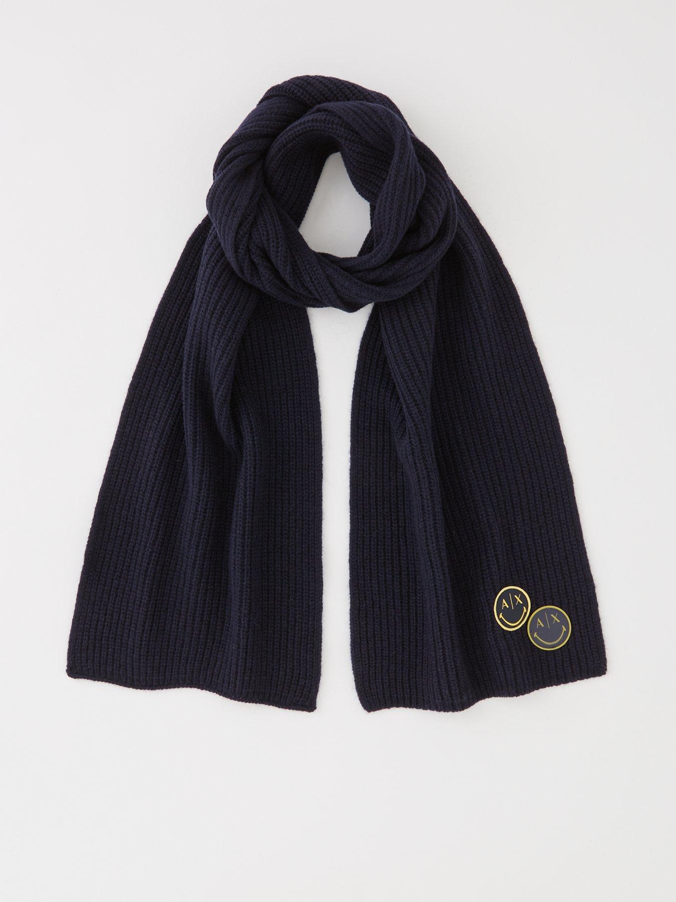 Armani Exchange Ax X Smiley Face Knitted Scarf - Black 