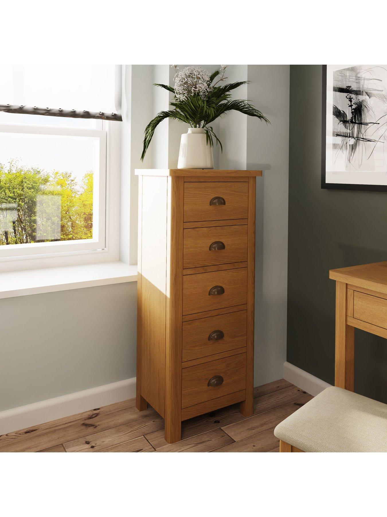 Shelton Ready Assembled Solid Wood 5 Drawer Tallboy