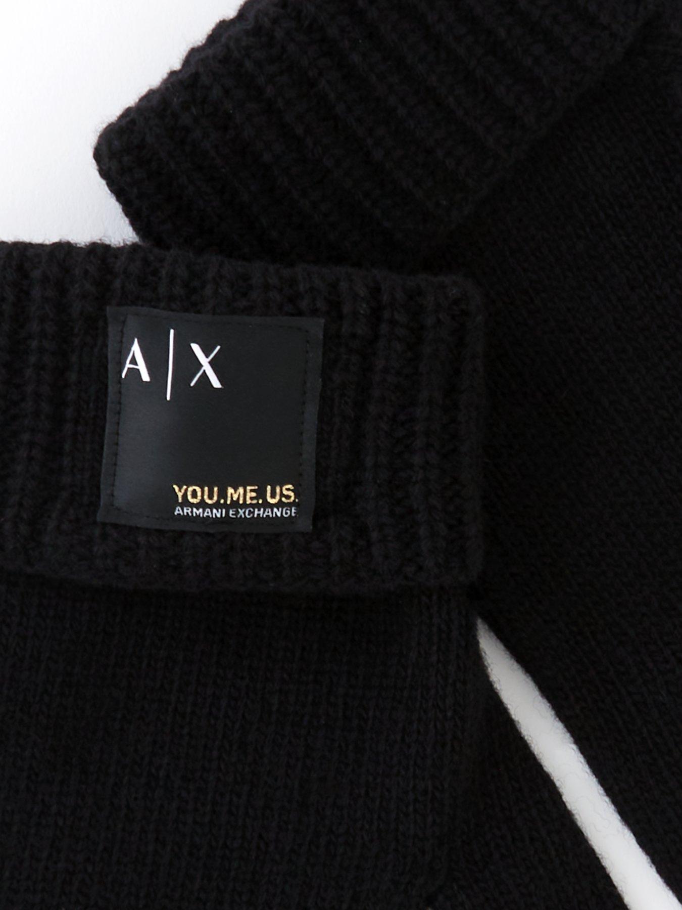 Armani Exchange AX You Me Us Logo Knitted Gloves - Black 