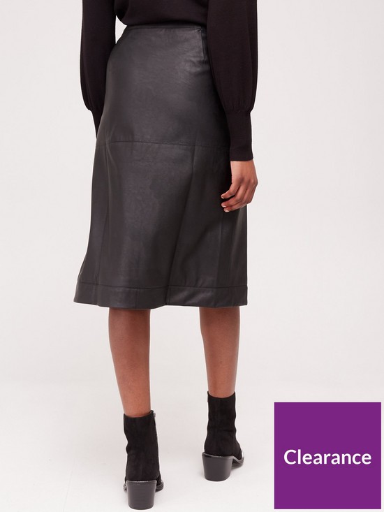 stillFront image of fig-basil-pu-wrap-d-ring-midi-skirt-black
