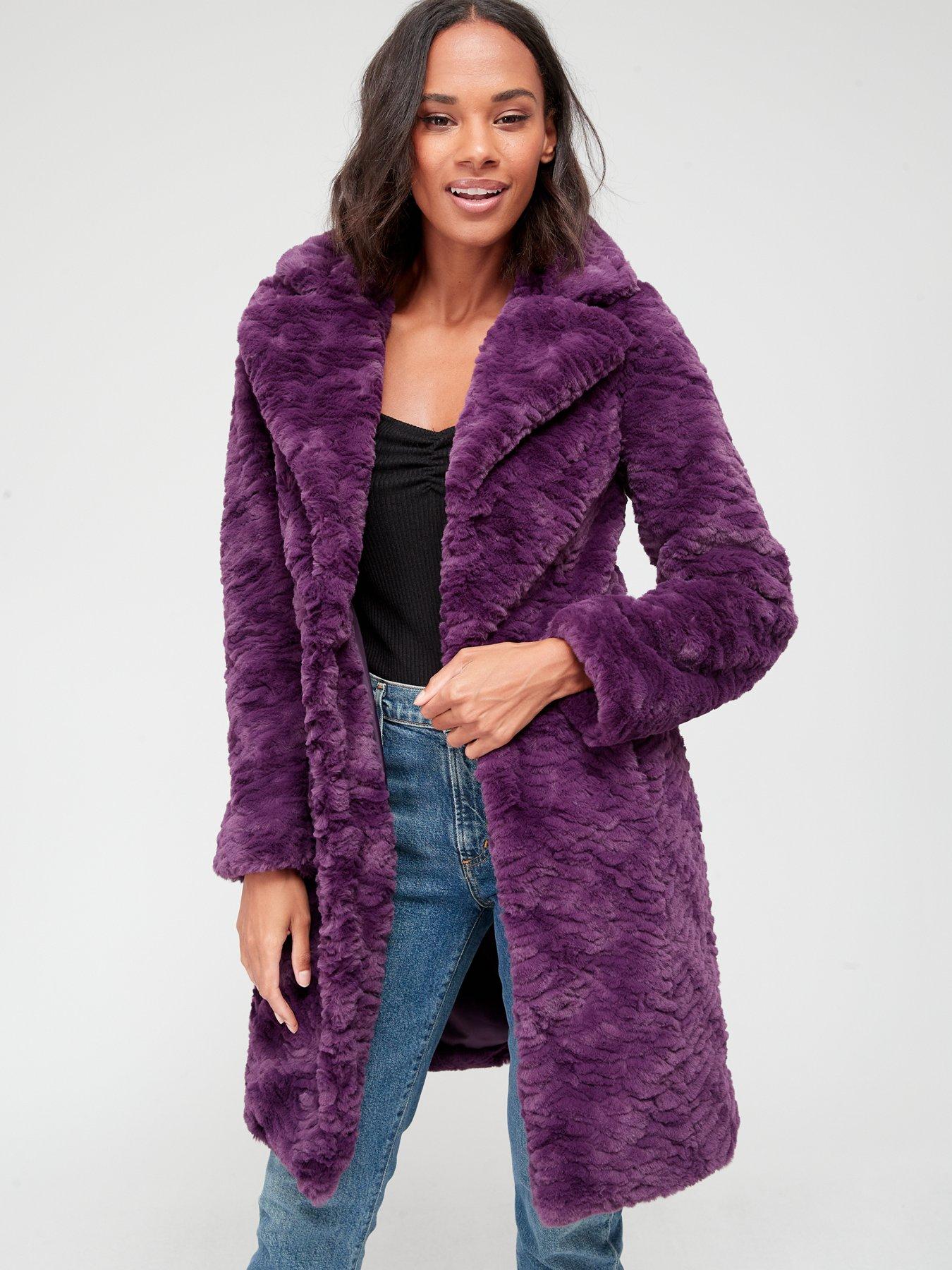 Textured longline store faux fur coat