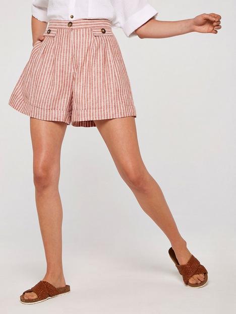 apricot-stripe-linen-blend-shorts-rust