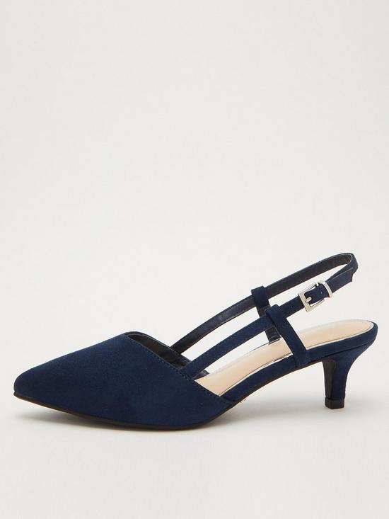front image of quiz-faux-suede-slingback-court-heels-dark-blue