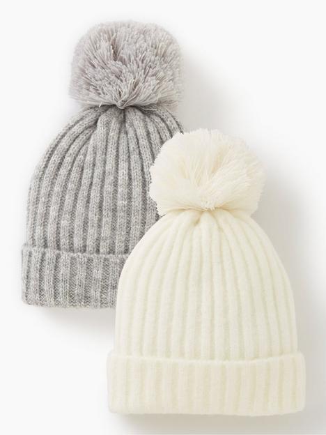 everyday-baby-2-pack-pom-pomnbspbeanie-hats-with-faux-fur-lining-creamgrey