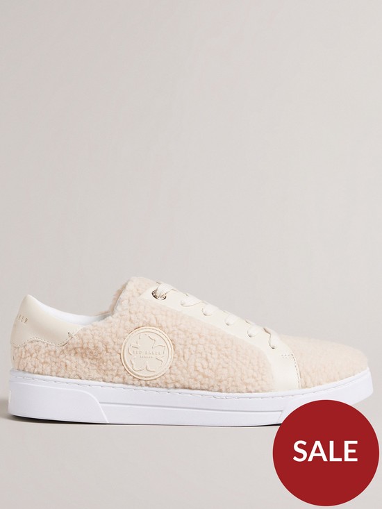 front image of ted-baker-dilliah-faux-shearling-cupsole-sneaker-natural